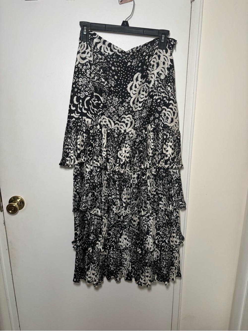 Zara Black and White Tiered Floral Maxi Dress